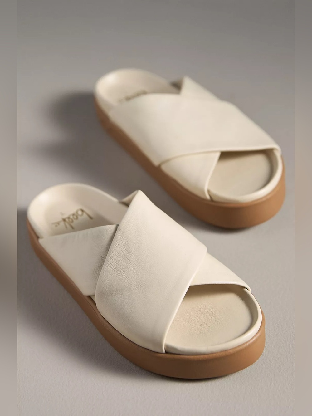 beek Hen Leather Platform Slide Sandals Women’s Cream Crossband Size 6